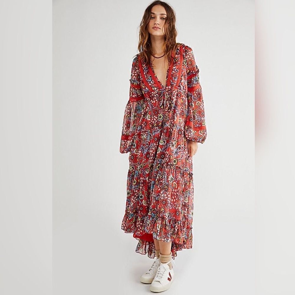 Free People - Cassis Printed Chiffon Dress size M